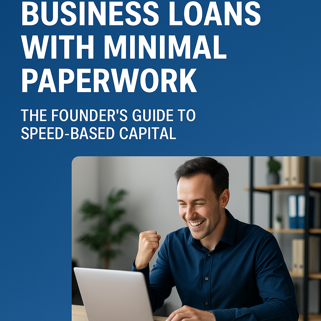 Bold text "Fast Business Loans with Minimal Paperwork" over background of fast-paced cityscape, symbolizing quick funding for startups