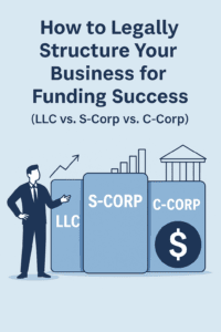 Illustration comparing LLC, S-Corp, and C-Corp structures for startup funding decisions