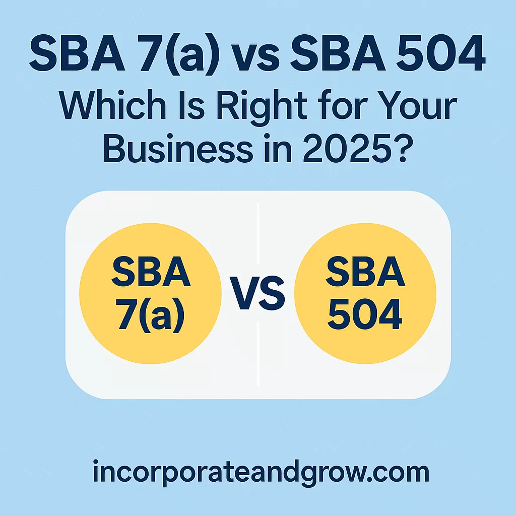 Flat-style infographic comparing a business line of credit and a term loan for small business funding in 2025