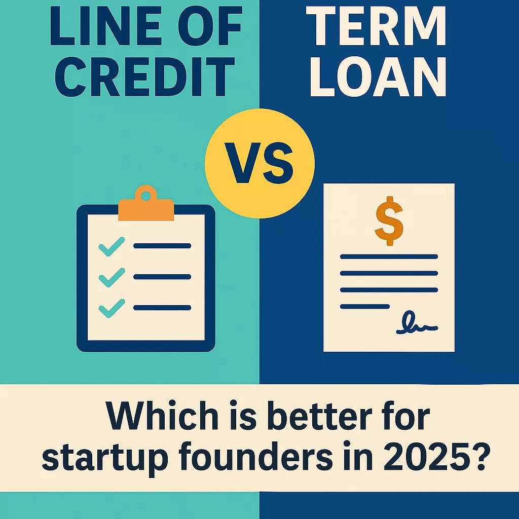 Flat-design illustration comparing a business line of credit and a term loan for small business funding decisions