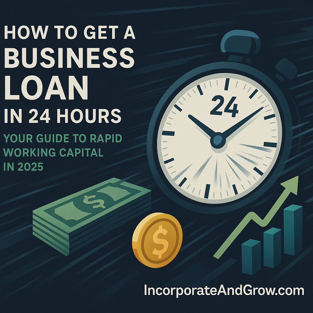 Image of a clock or stopwatch with money and speed lines, symbolizing fast business loan approval and rapid working capital in 24 hours.