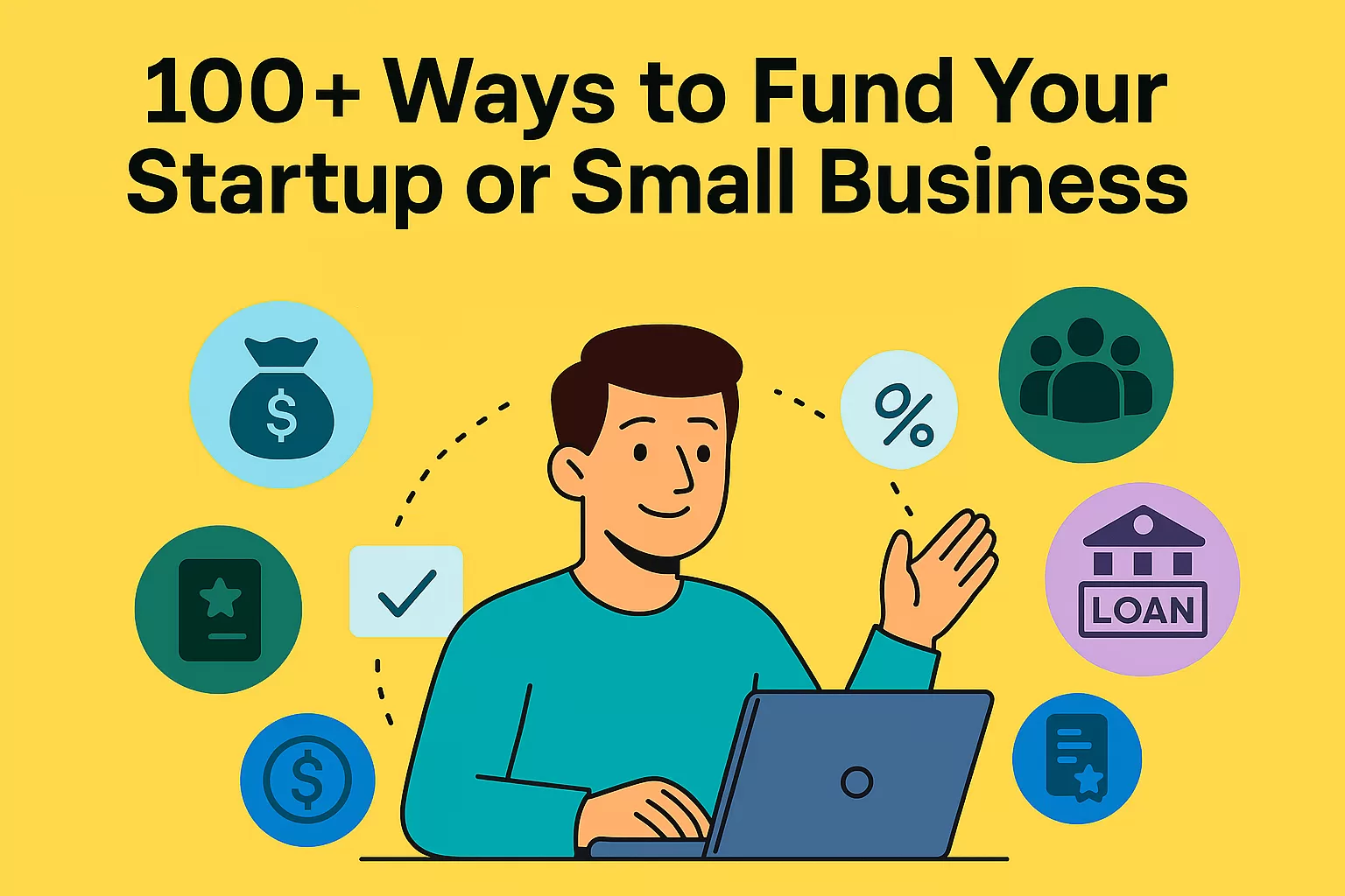 Visual graphic of over 100 startup and small business funding methods