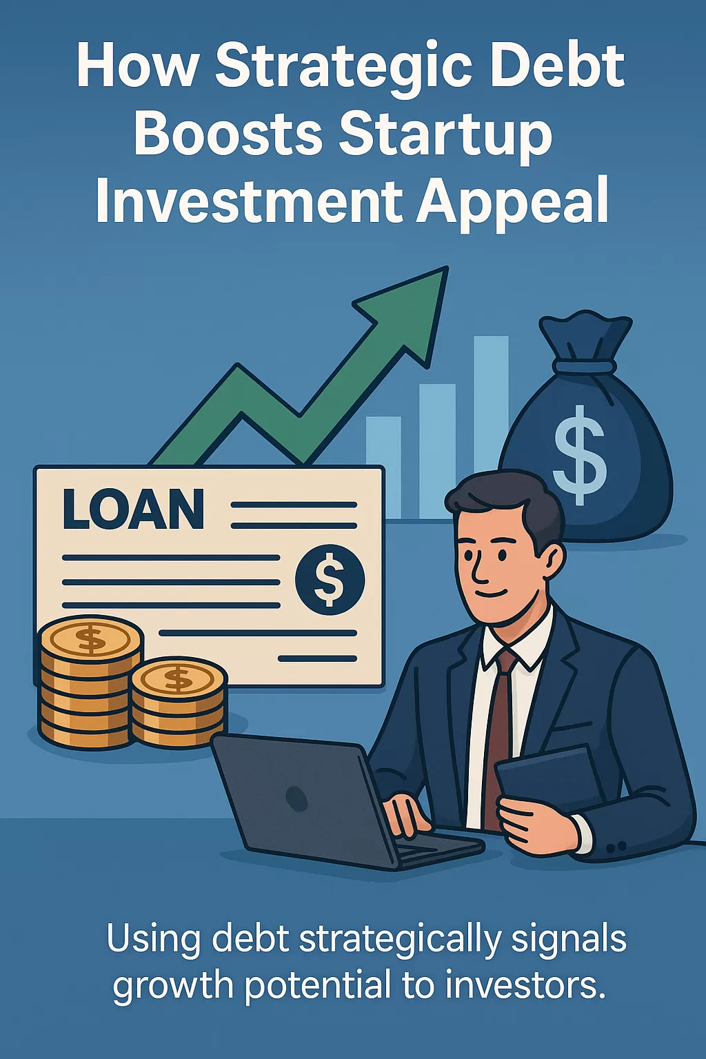 Illustration showing a confident startup founder leveraging financial strategy and business credit to attract investors and secure funding.